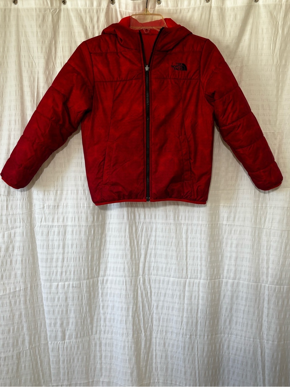North Face Reversible Jacket Hooded Red on Red Sz Small - Picture 6 of 14